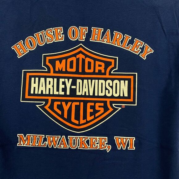 Harley Davidson T Shirt Mens Small Blue Milwaukee WI House of Harley Big Logo - Picture 4 of 8